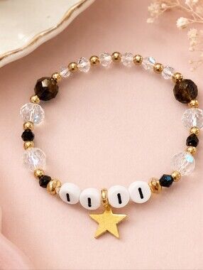 Handmade 1111 Angel Number Crystal Stretch Bracelet Gold Star Petite 5.5”